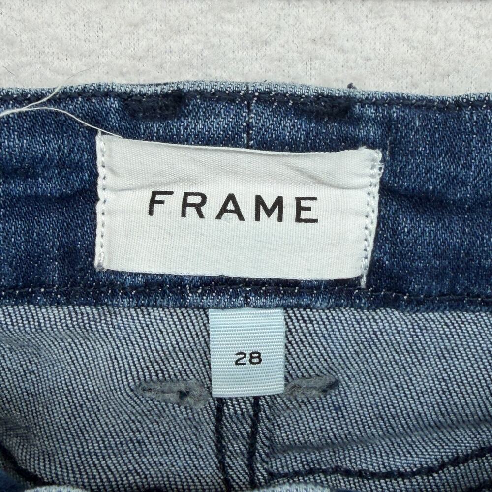 FRAME Jeans Womens 28 Le High Flare Trapunto Stitch Stretch Denim Aurora Blue - Picture 5 of 13